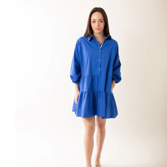 NWT Vici Lavender J Blue 100% Cotton Poplin Button Down Shirt Mini Dress Small - Picture 1 of 15